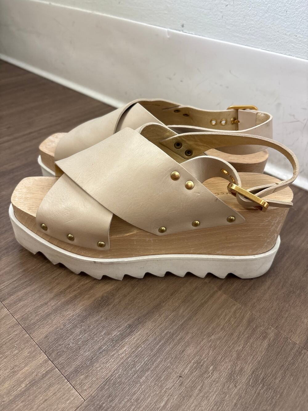Stella McCartney Criss Cross Wooden Wedges Sz 38 (7.5)